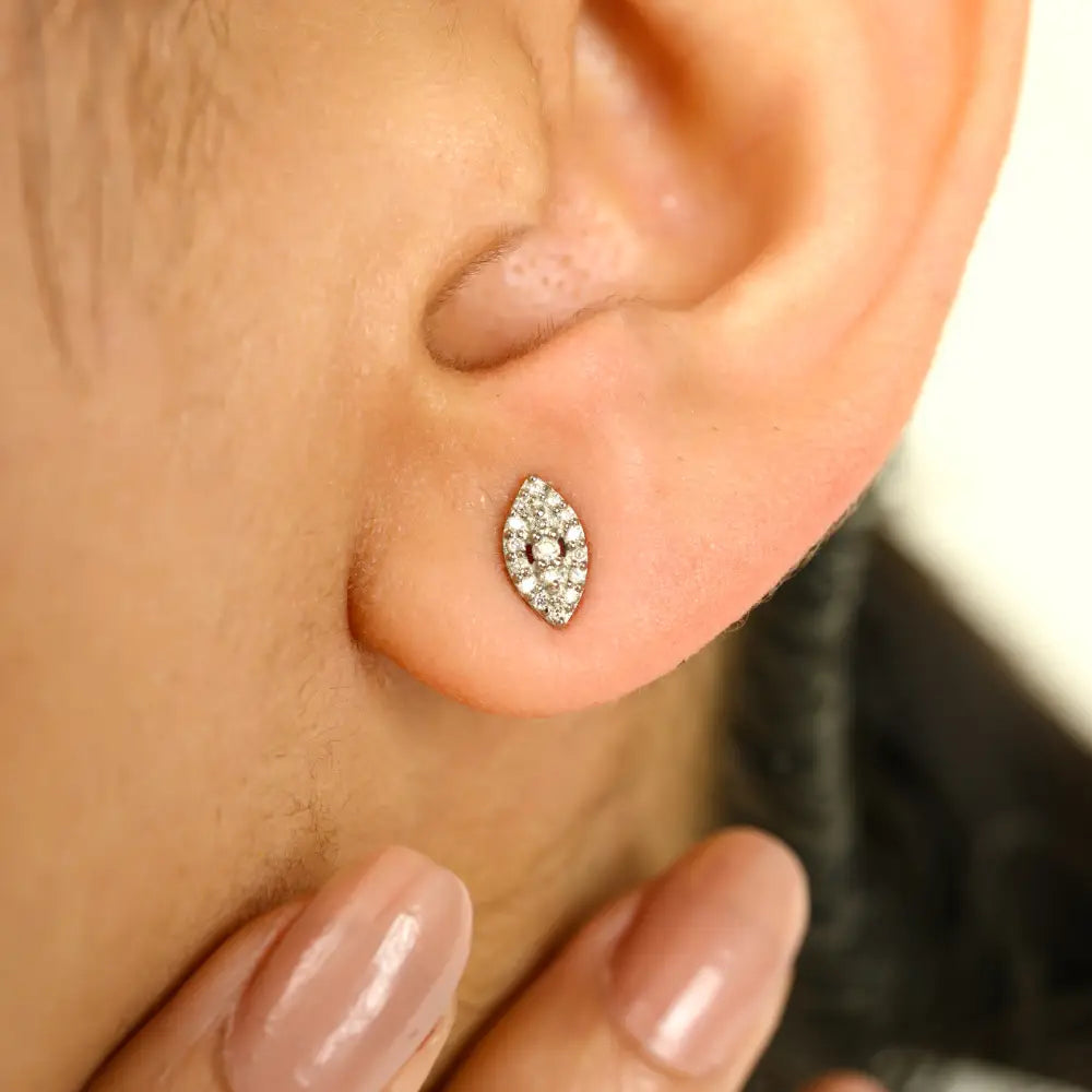 New Design 100% Natural Round Cut Diamond Marquise Shape Stud Earrings 14K White Gold