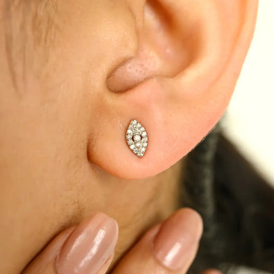 New Design 100% Natural Round Cut Diamond Marquise Shape Stud Earrings 14K White Gold