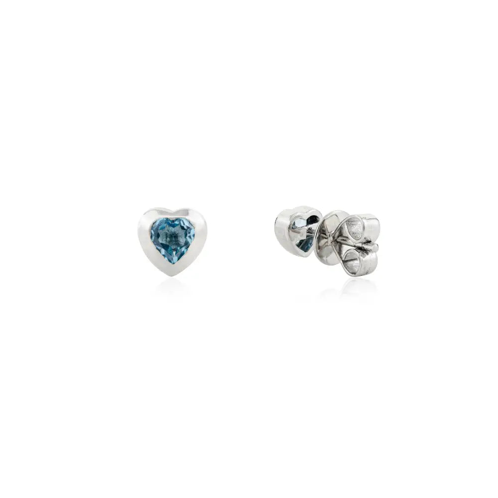 New Trending 100% Natural Blue Topaz Heart Shape Minimal Stud Earrings Solid K14 White Gold
