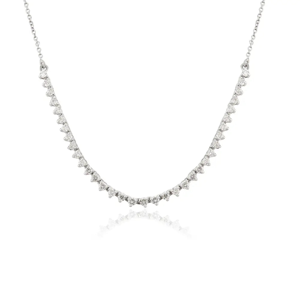 Round Brilliant Cut Natural Diamond Half Tennis Necklace For Women 18K White Gold
