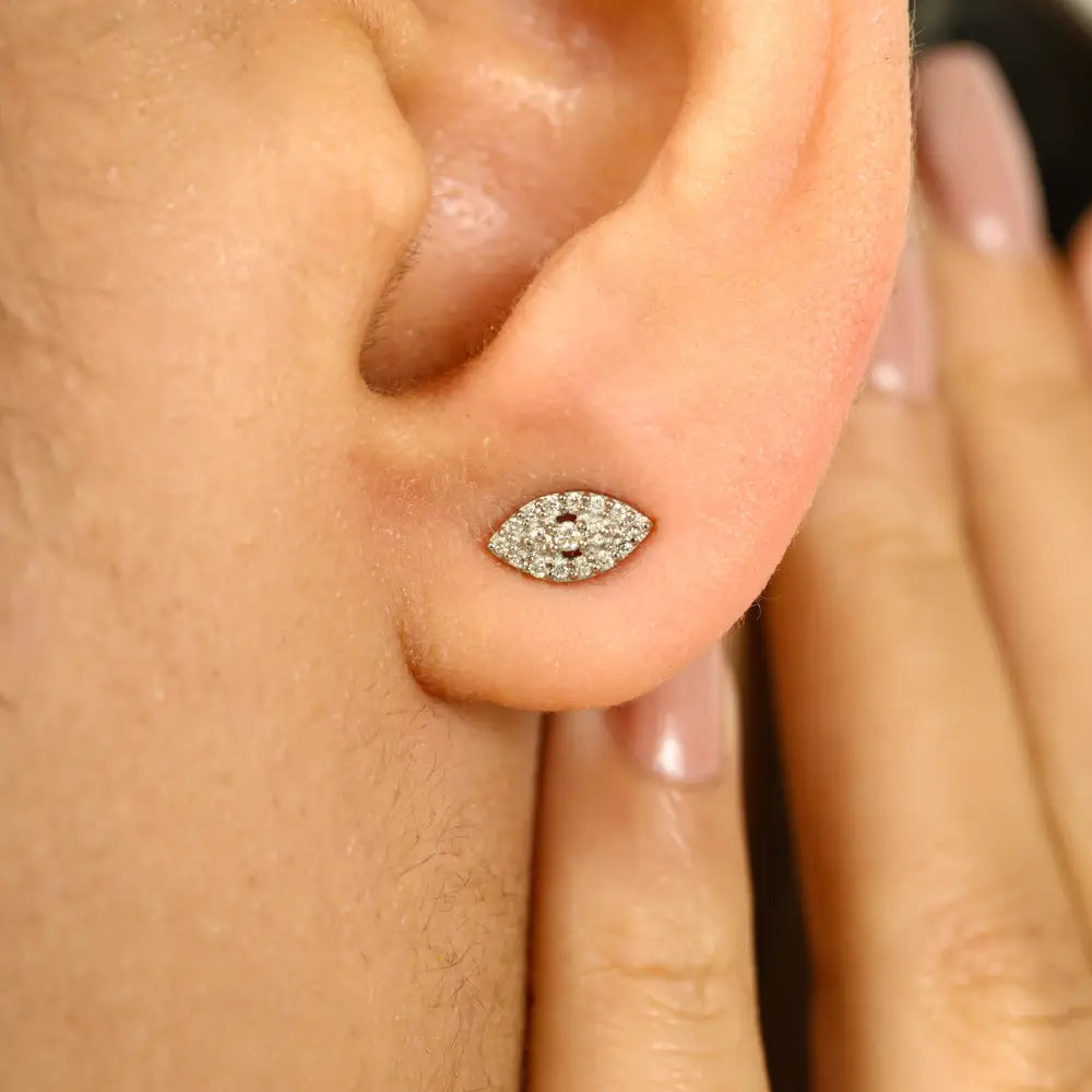 New Design 100% Natural Round Cut Diamond Marquise Shape Stud Earrings 14K White Gold