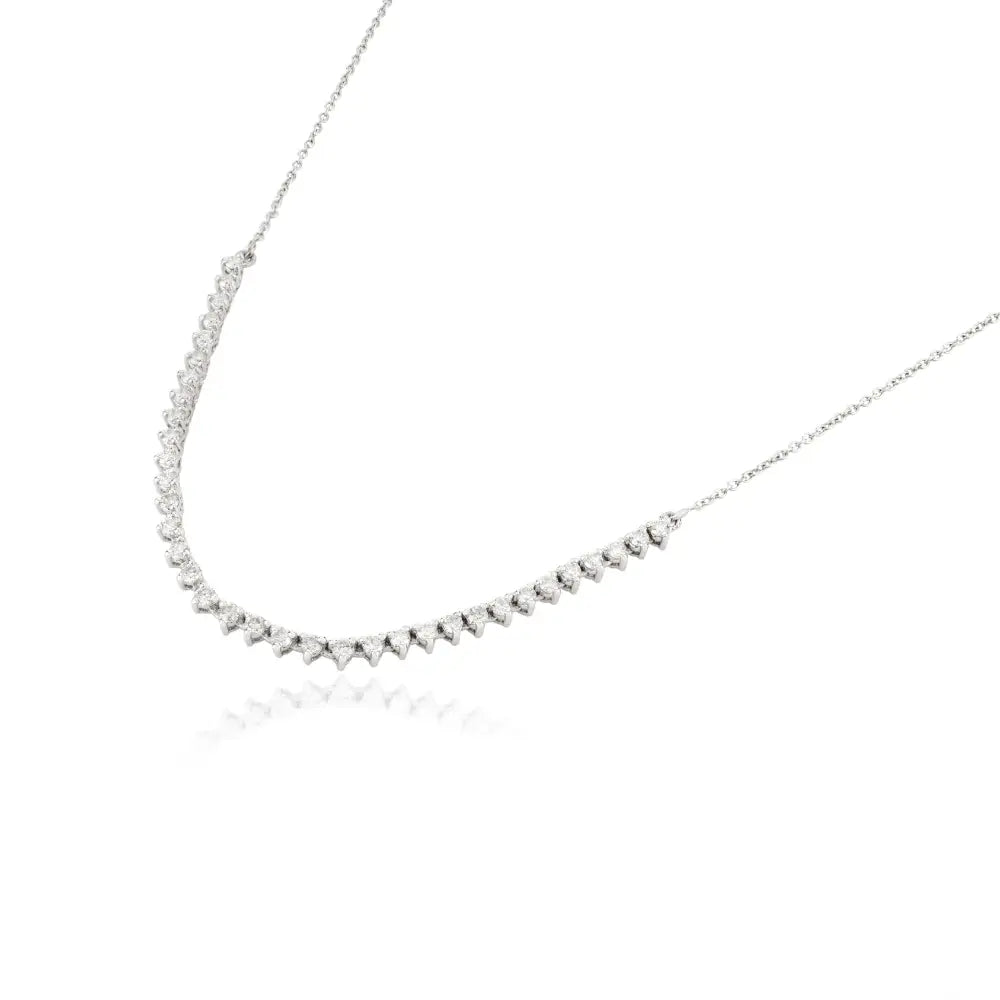 Round Brilliant Cut Natural Diamond Half Tennis Necklace For Women 18K White Gold
