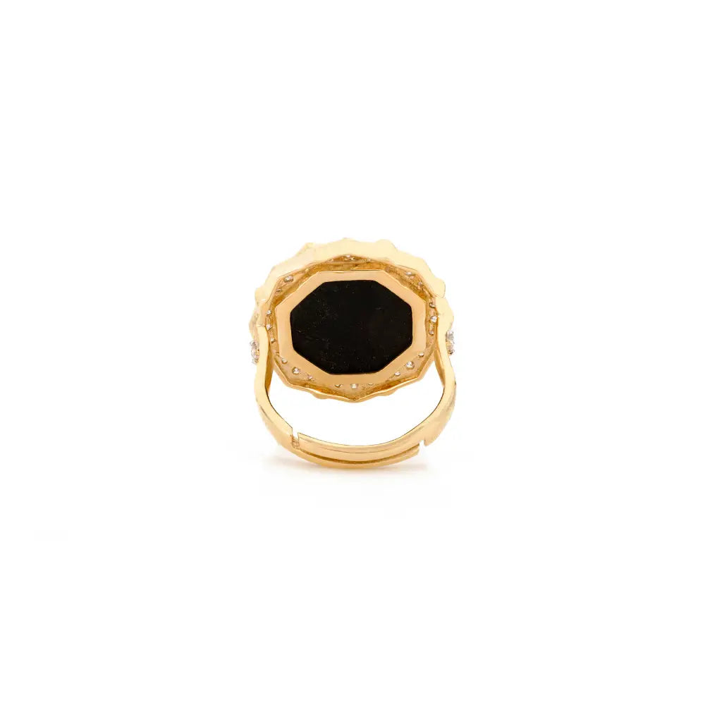 Luxurious Pasting Set Black Onyx & Diamond Cocktail Ring Handmade 14K Solid Gold Jewelry