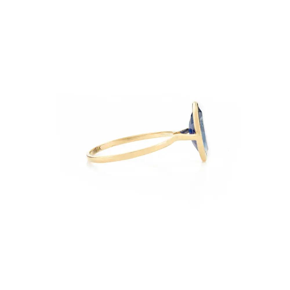 Marquise Cur Gemstone Blue Sapphire 14K Solid Yellow Gold Single Stone Ring Simple Jewelry