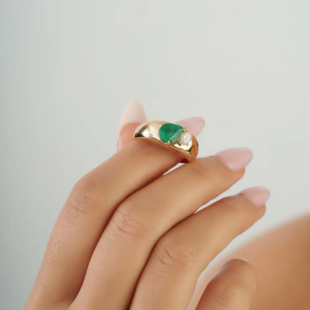 Bold Jewelry Genuine Emerald & Diamond Toi et Moi Statement Dome Ring For Men's Jewelry