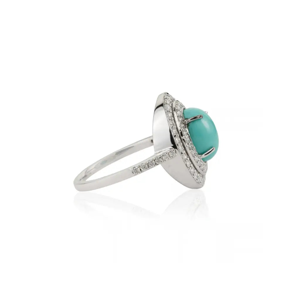 9x6mm Oval Turquoise & Diamond Double Halo Ring For Men's Best Selling Jewelry 14K Gold