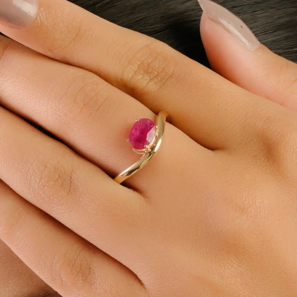 July Birthstone Latest Design Ruby Wavy Band Curve Ring Engagement Jewelry 14K Gold