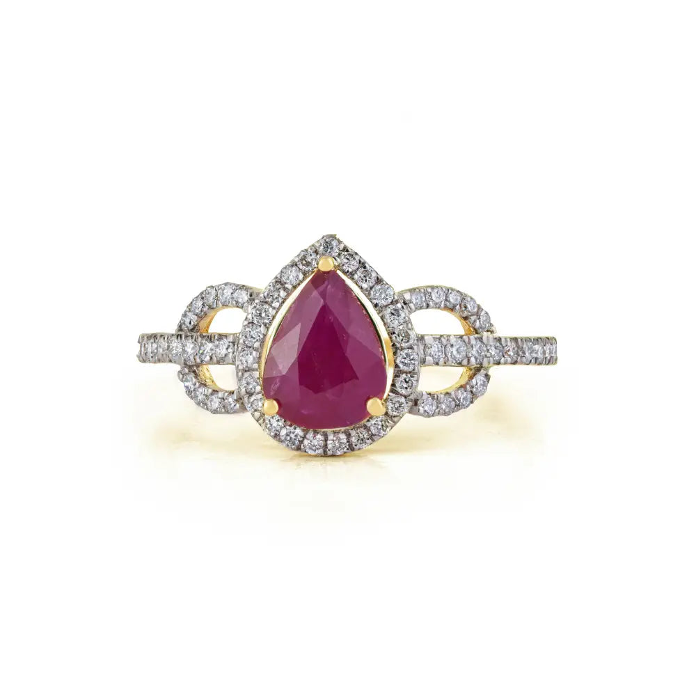 Custom Gemstone Ruby & Diamond 14K Real Yellow Gold Statement Wedding Ring For Women's