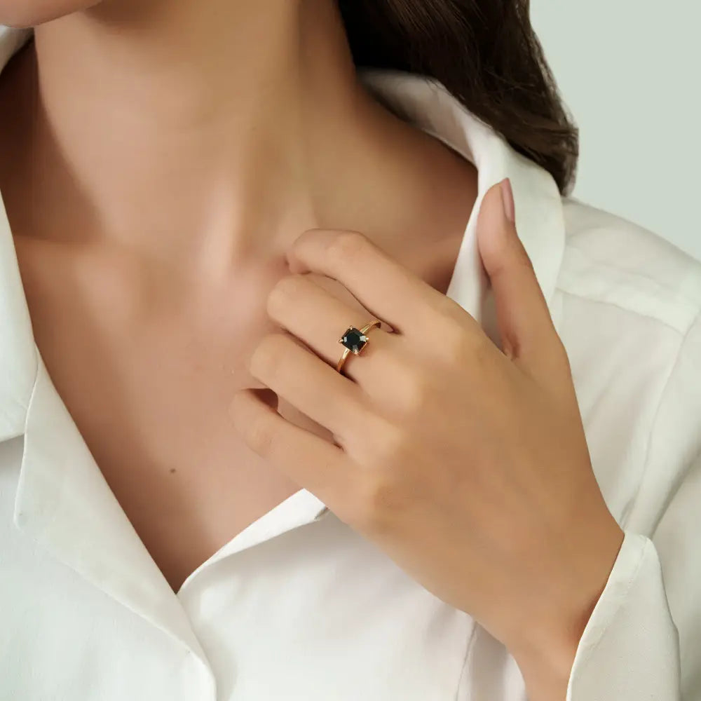 Latest Design 14K Pure Yellow Gold Black Diamond Solitaire Ring Custom Jewelry Supplier