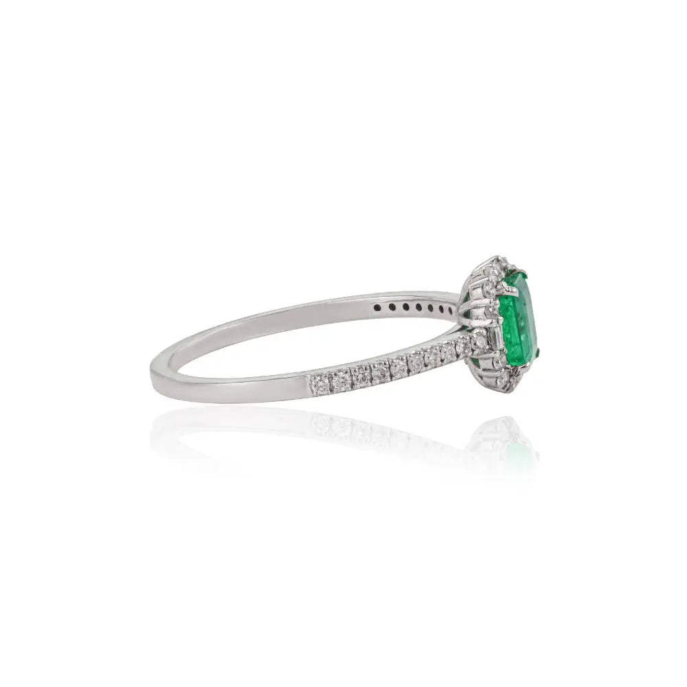 5x4mm Octagon Cut Emerald & Diamond Fine Engagement Stacking Ring 14K White Gold Jewelry