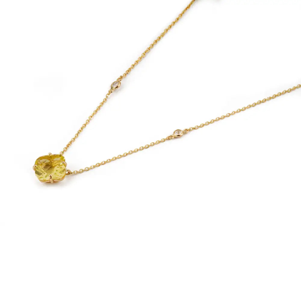 Trending New Design Lemon Topaz & Diamond Clover Shape Pendant Necklace 14K Gold
