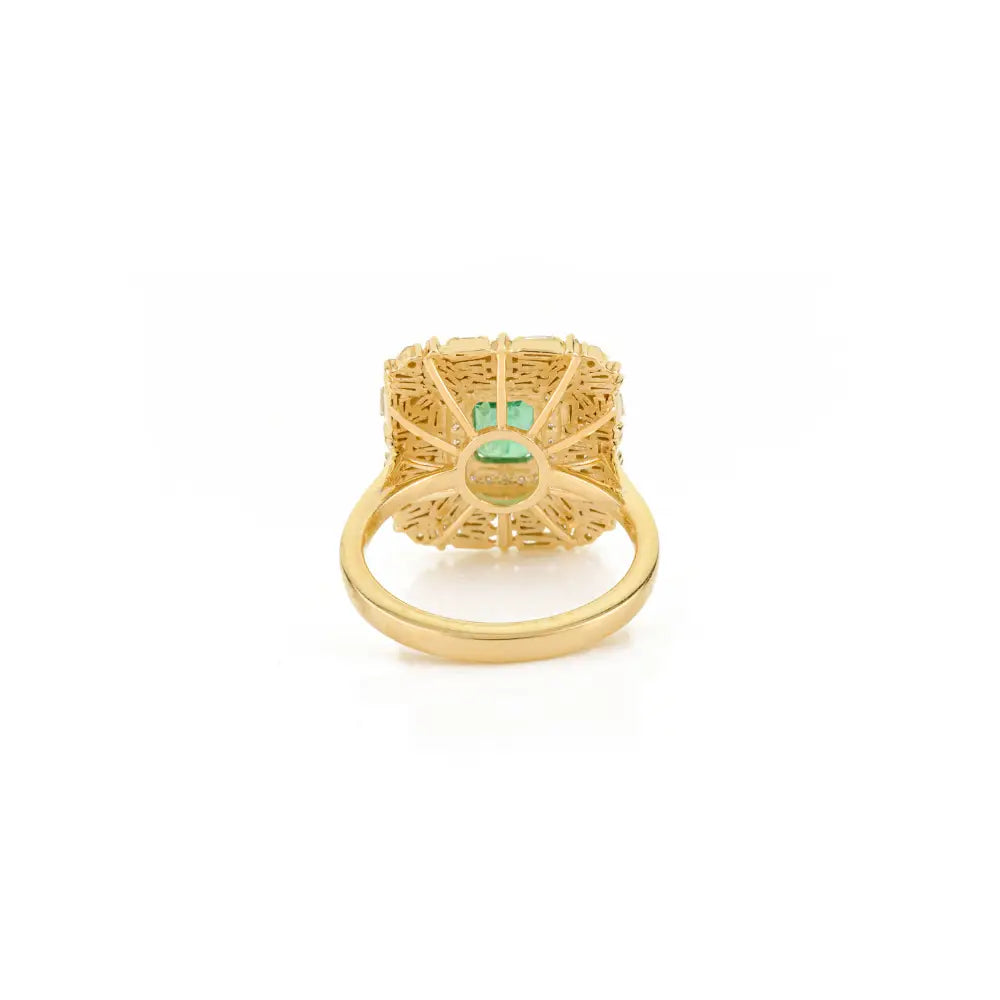 6x5mm Octagon Cut Emerald & Diamond Bold Wedding Ring Pure 14K Yellow Gold Fine Jewelry