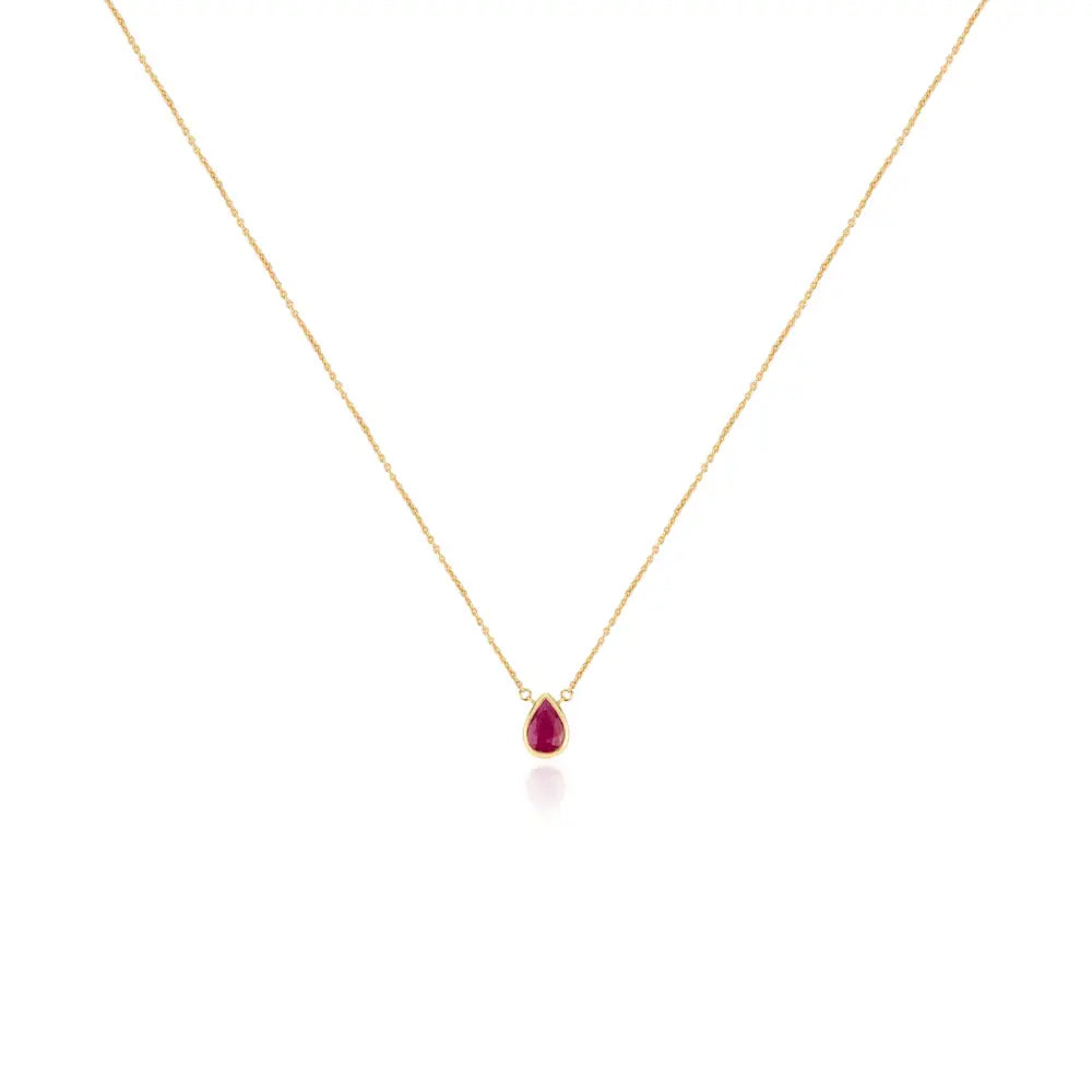 14K Solid Gold Genuine Pear Shape Ruby Single Stone Pendant Necklace Anniversary Gift