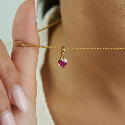 14K Real Yellow Gold Ruby Mini Heart Shape Pendant Minimalist Jewelry Gift For Girlfriend