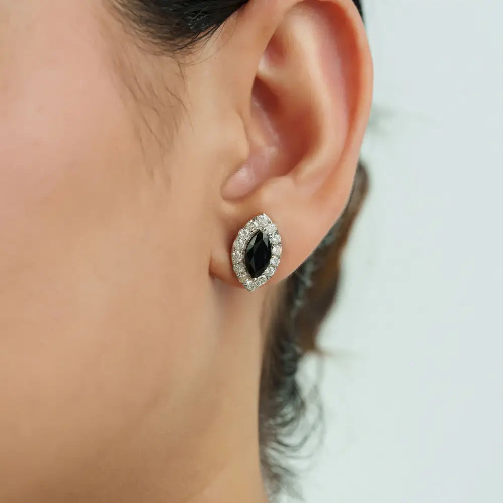 6x11mm Marquise Shape Blue Sapphire & Diamond Halo Stud Earrings Customized Jewelry