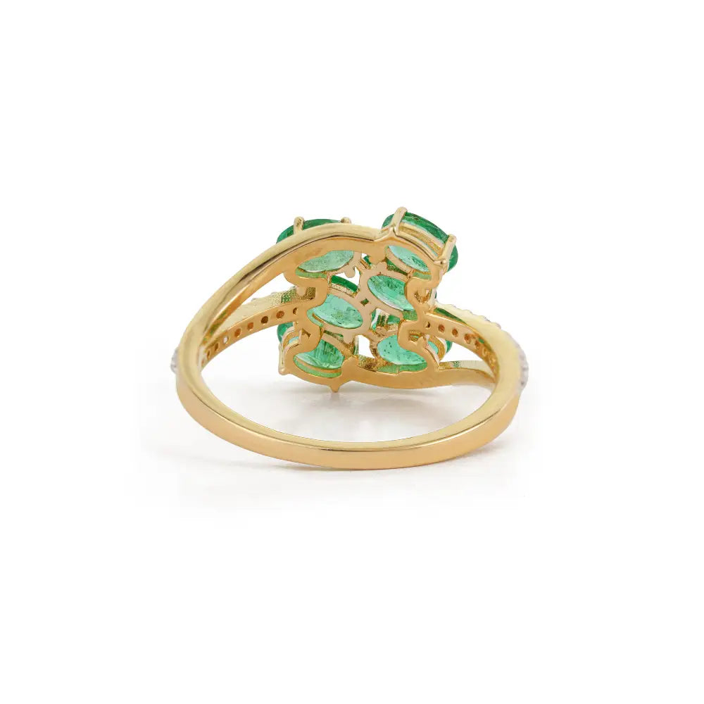 Explore Natural Gemstone Emerald & Diamond 14K Solid Yellow Gold Wedding Ring For Women
