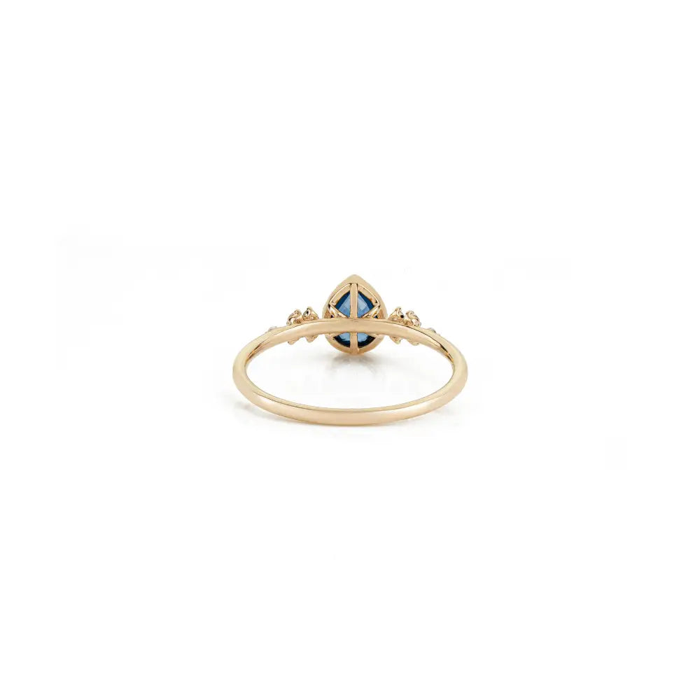Best Selling Blue Sapphire & Diamond 14K Solid Yellow Gold Engagement Ring Stack Jewelry