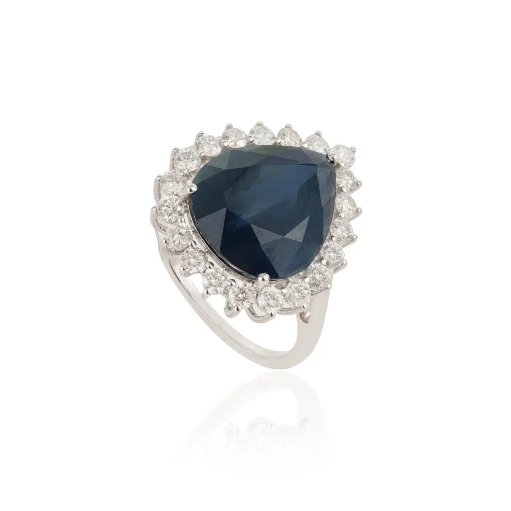 8.42ct. Blue Sapphire & Diamond Pear Shape Cluster Ring Bold Bridal Jewelry 18K Real White Gold