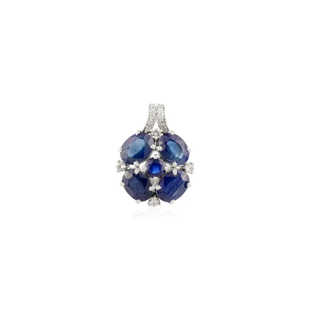September Birthstone 14K White Gold Blue Sapphire & Diamond Gemstone Pendant Fine Jewelry