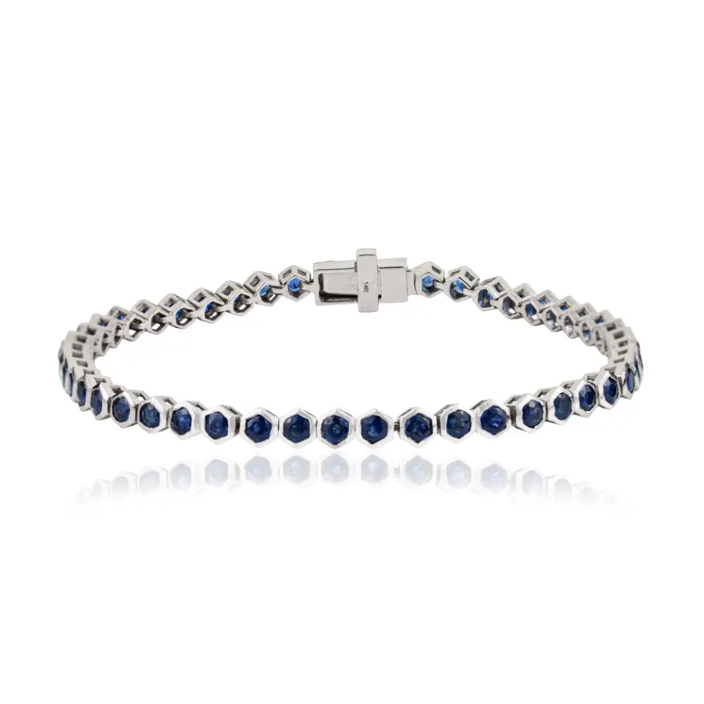 Fine New Collection of Blue Sapphire Stackable Tennis Bracelet Real 14K White Gold Jewelry