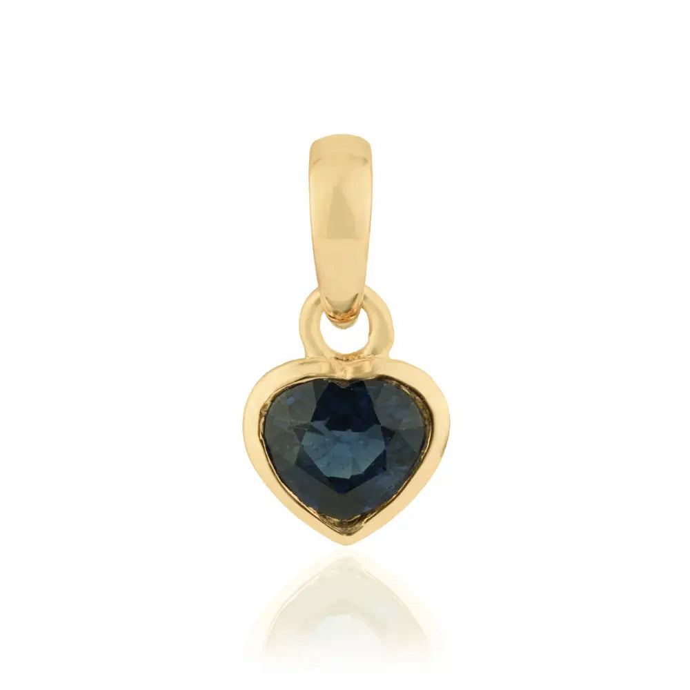 Delicate Blue Sapphire 14K Solid Yellow Gold Heart Shape Minimal Pendant Gift For Her Jewelry