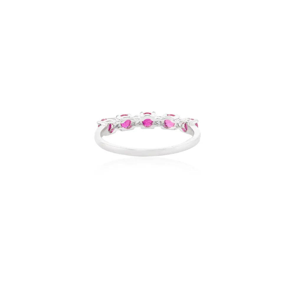 Round Cut Natural Ruby & Diamond 14K Solid White Gold Half Eternity Band Ring