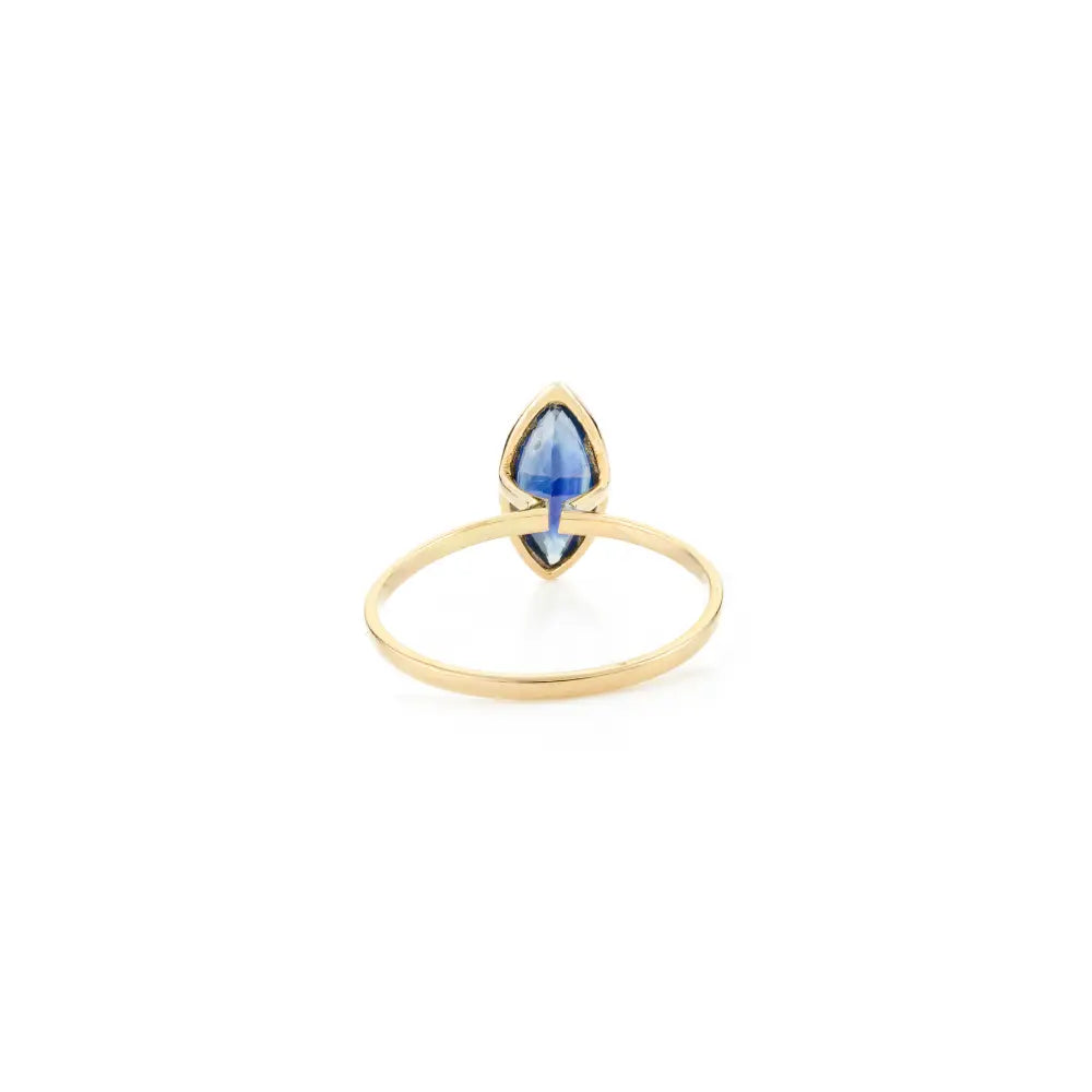 Marquise Cur Gemstone Blue Sapphire 14K Solid Yellow Gold Single Stone Ring Simple Jewelry
