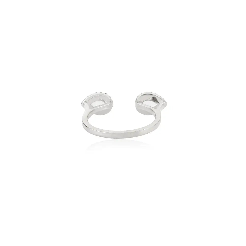 Pear Cut Blue Topaz & Diamond Statement Halo Open Ring Unique Solid 14K White Gold Jewelry