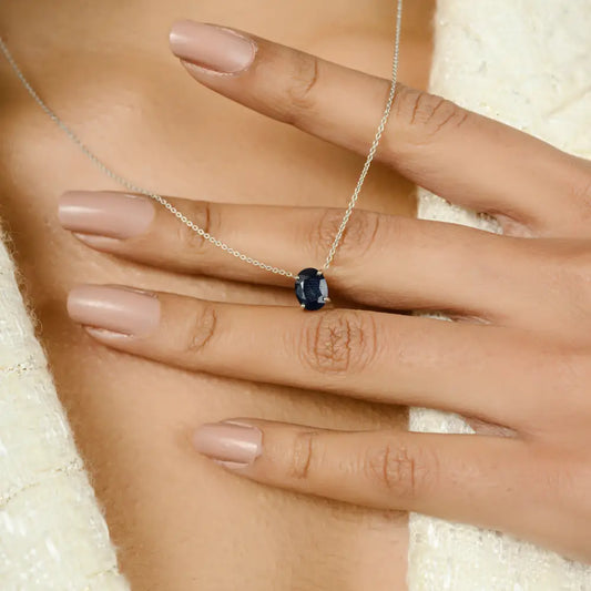 Genuine Oval Cut Blue Sapphire Single Stone Pendant Necklace Simple Everyday Jewelry