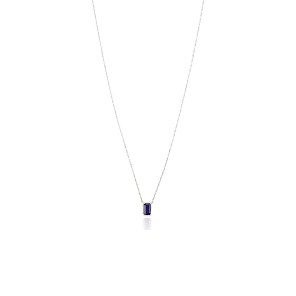 September Birthstone Blue Sapphire Single Stone Pendant Necklace 14K White Gold