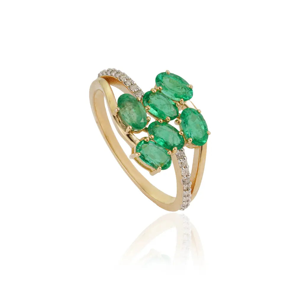 Explore Natural Gemstone Emerald & Diamond 14K Solid Yellow Gold Wedding Ring For Women