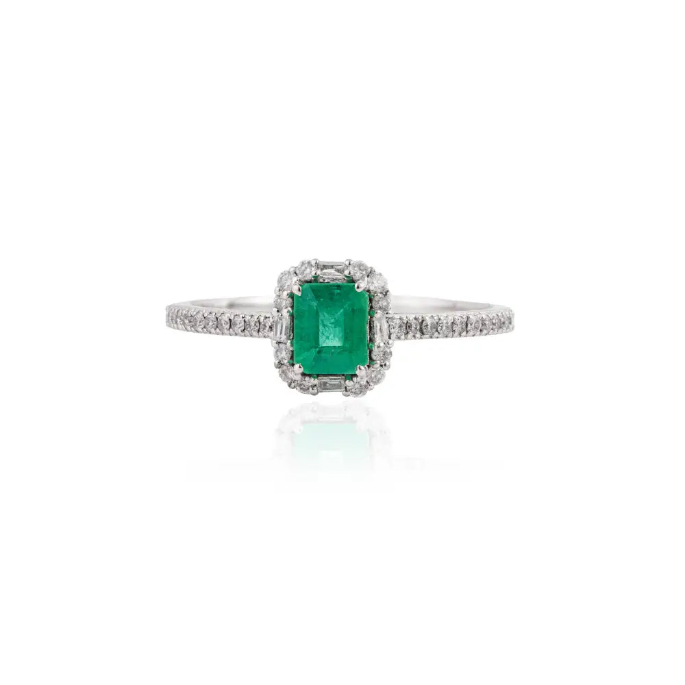 5x4mm Octagon Cut Emerald & Diamond Fine Engagement Stacking Ring 14K White Gold Jewelry