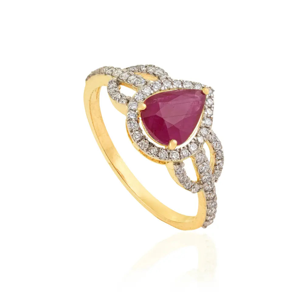 Custom Gemstone Ruby & Diamond 14K Real Yellow Gold Statement Wedding Ring For Women's