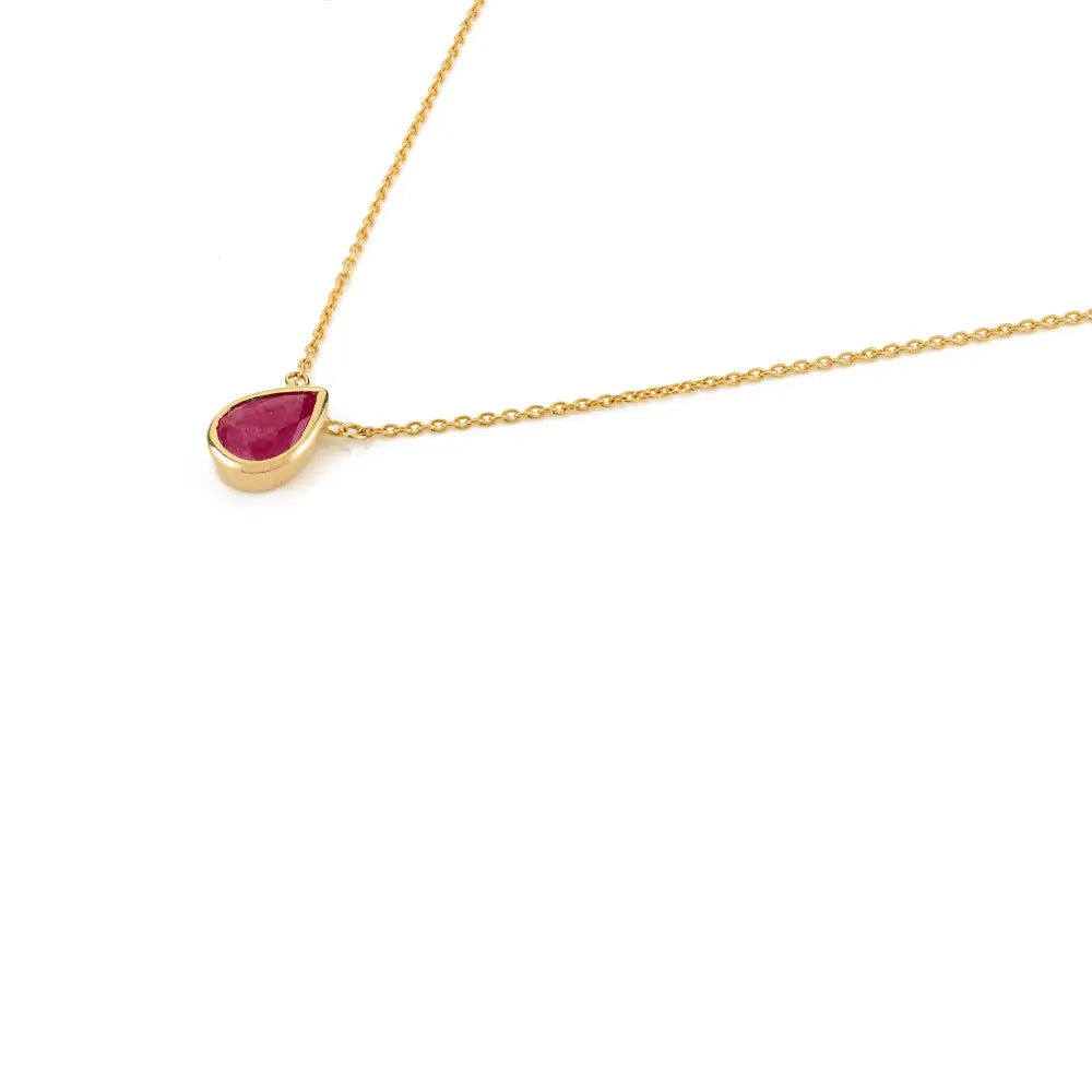 14K Solid Gold Genuine Pear Shape Ruby Single Stone Pendant Necklace Anniversary Gift