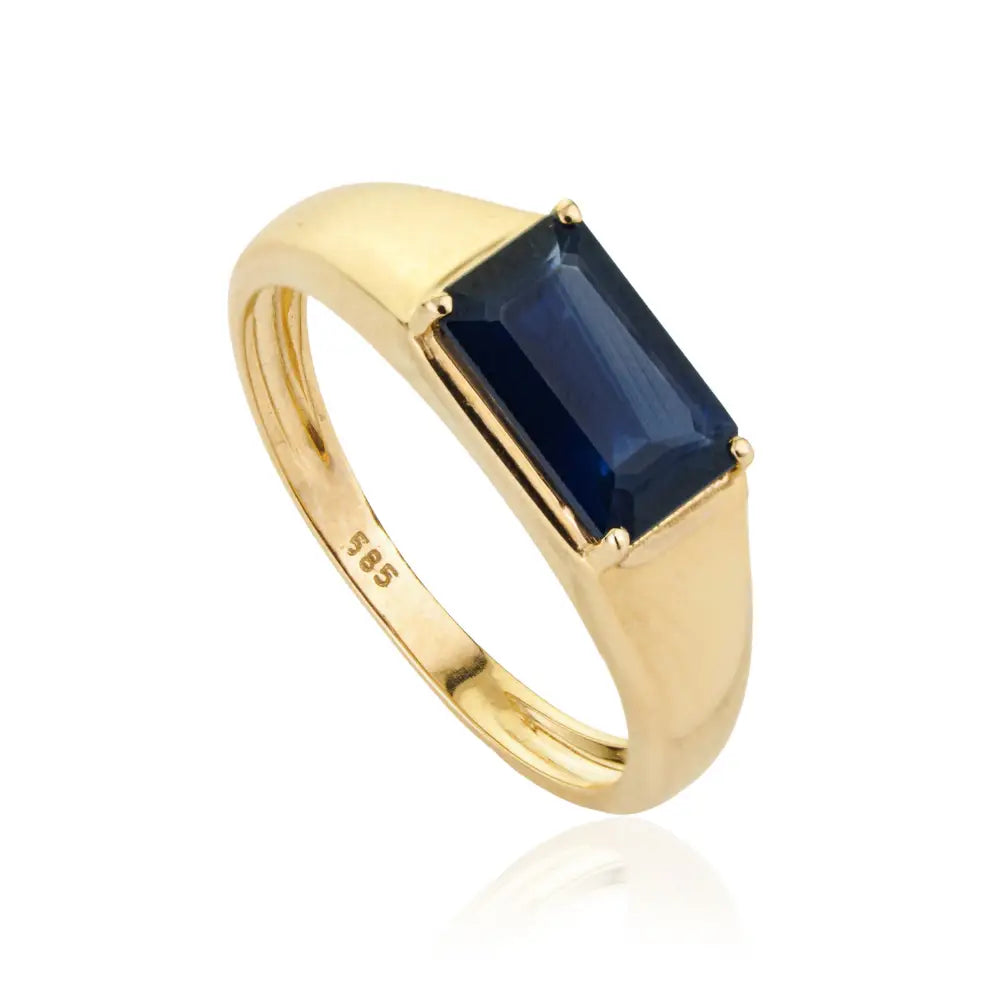 6x9 mm Octagon Cut Blue Sapphire Chunky Signet Ring For Men's 14K Real Yellow Gold Jewelry