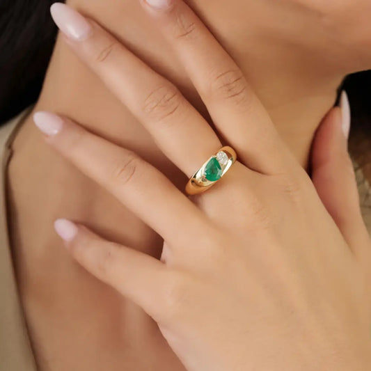 Bold Jewelry Genuine Emerald & Diamond Toi et Moi Statement Dome Ring For Men's Jewelry