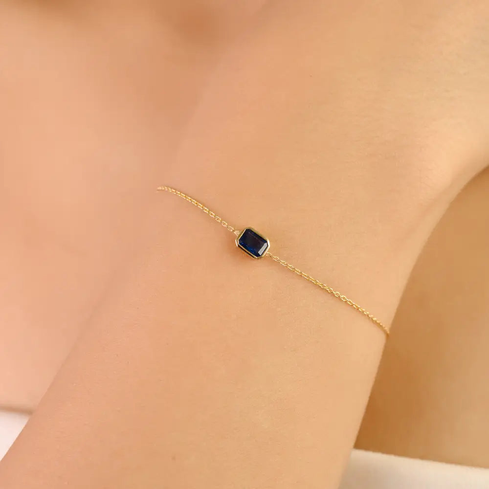 New Latest Design Natural Blue Sapphire Single Stone Bracelet Dainty 14K Solid Gold Jewelry