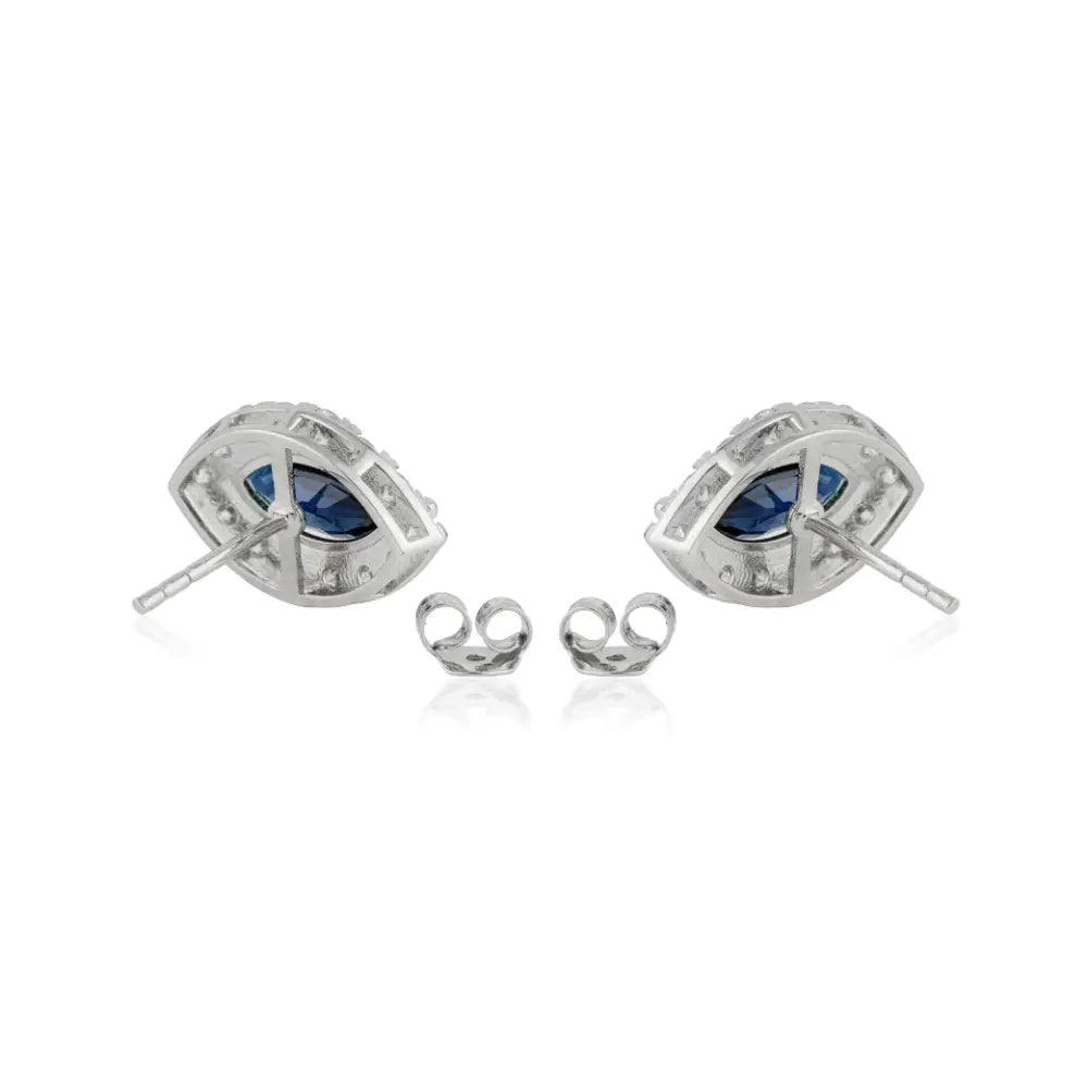 6x11mm Marquise Shape Blue Sapphire & Diamond Halo Stud Earrings Customized Jewelry