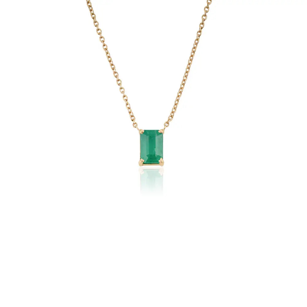 6x4 mm Octagon Cut Emerald Minimal Single Stone Pendant Necklace 18K Solid Gold Jewelry