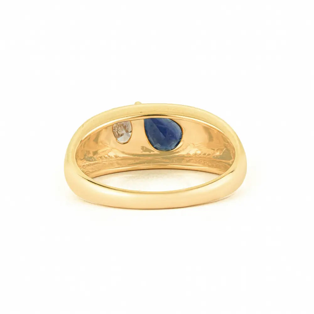 14K Yellow Gold Blue Sapphire & Diamond Toi et Moi Dome Ring Statement Jewelry Unisex