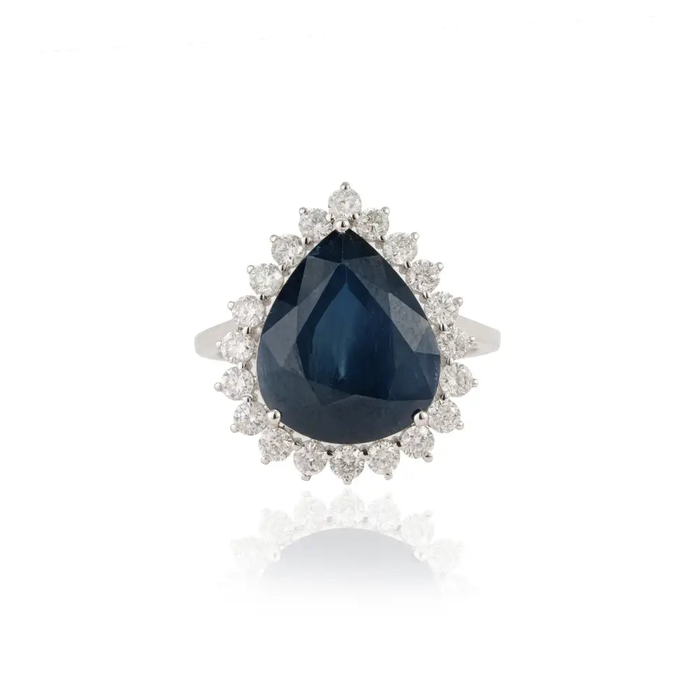 8.42ct. Blue Sapphire & Diamond Pear Shape Cluster Ring Bold Bridal Jewelry 18K Real White Gold