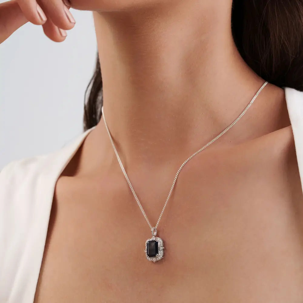 Wholesale Jewelry Design Blue Sapphire & Diamond Fine Halo Pendant 14K White Gold
