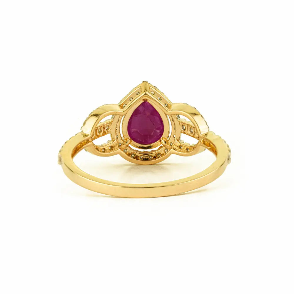 Custom Gemstone Ruby & Diamond 14K Real Yellow Gold Statement Wedding Ring For Women's