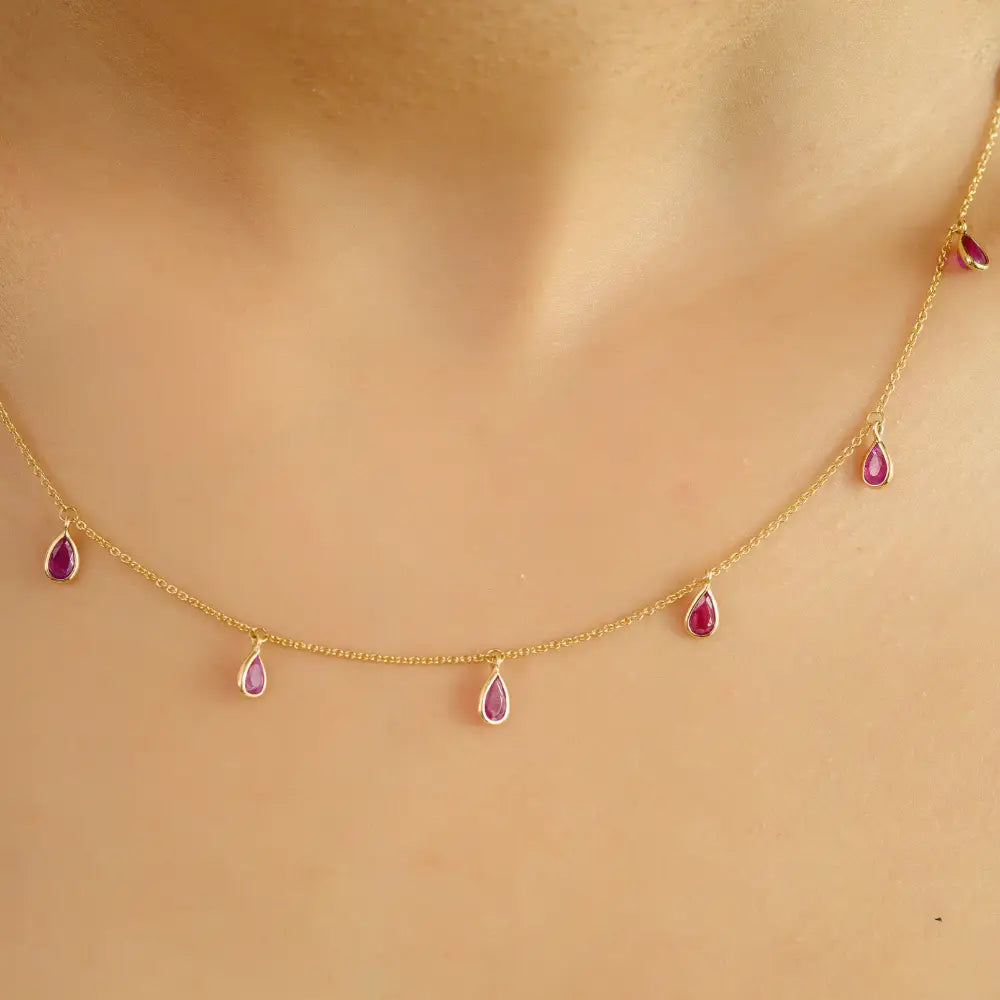 100% Natural 2.5ct. Ruby Gemstone Simple Charm Necklace Anniversary Gift 14K Yellow Gold