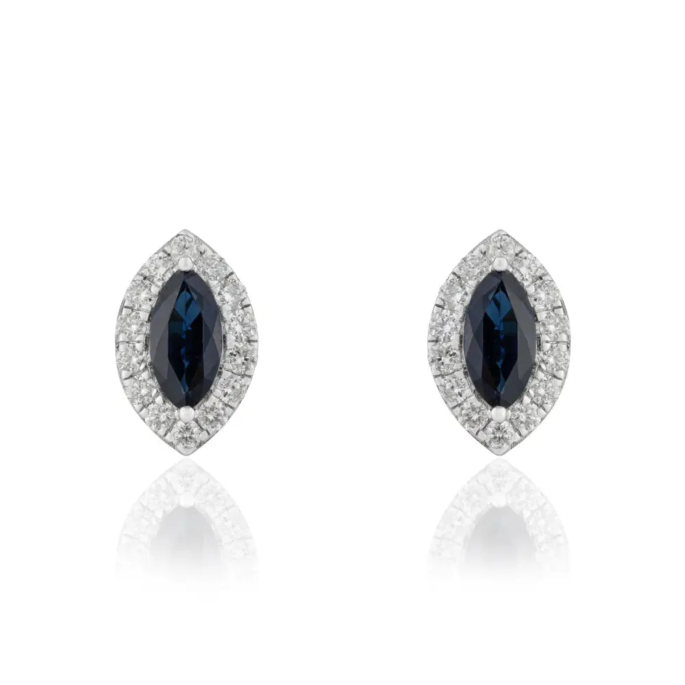 6x11mm Marquise Shape Blue Sapphire & Diamond Halo Stud Earrings Customized Jewelry