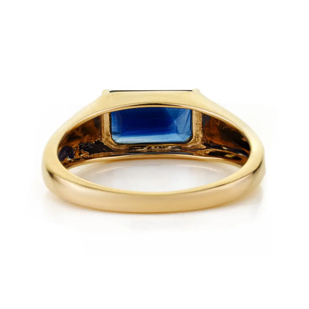 6x9 mm Octagon Cut Blue Sapphire Chunky Signet Ring For Men's 14K Real Yellow Gold Jewelry