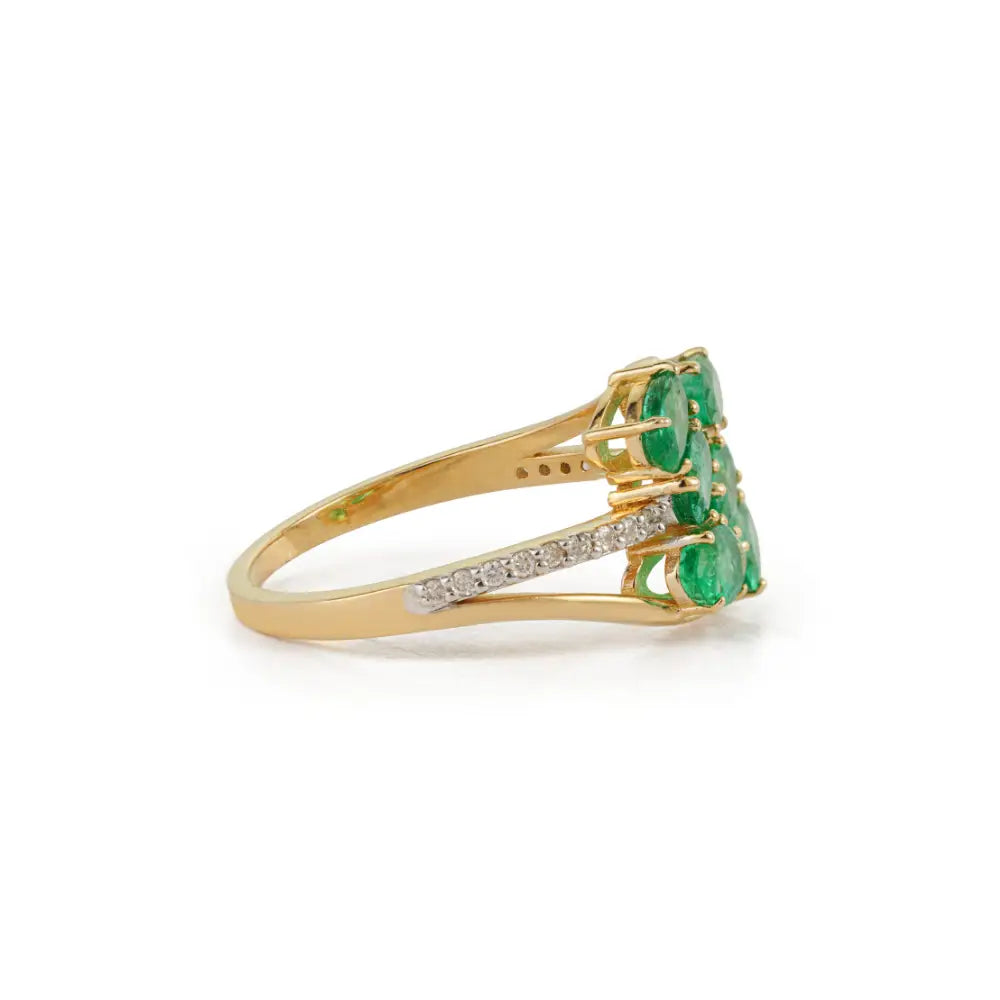 Explore Natural Gemstone Emerald & Diamond 14K Solid Yellow Gold Wedding Ring For Women
