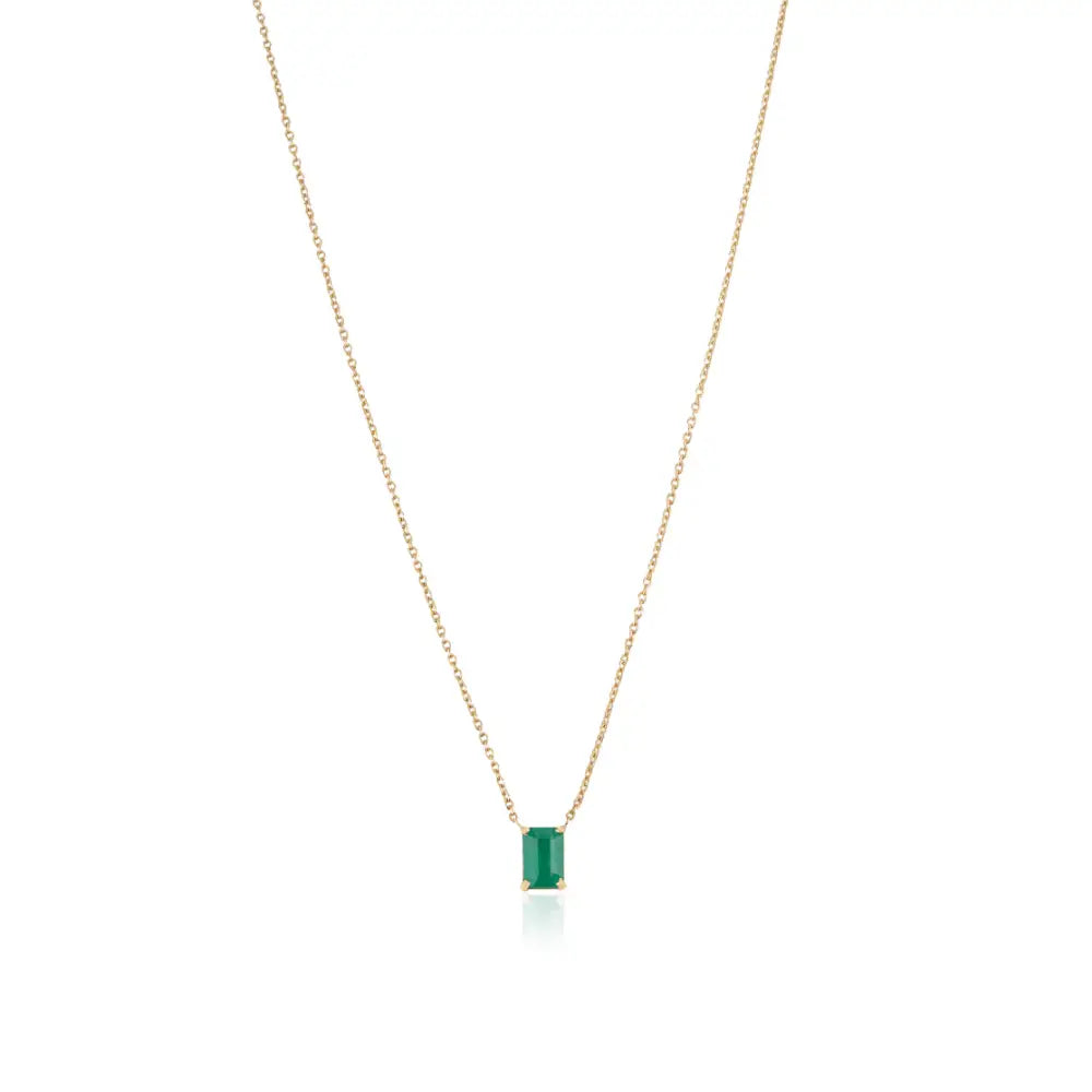 6x4 mm Octagon Cut Emerald Minimal Single Stone Pendant Necklace 18K Solid Gold Jewelry