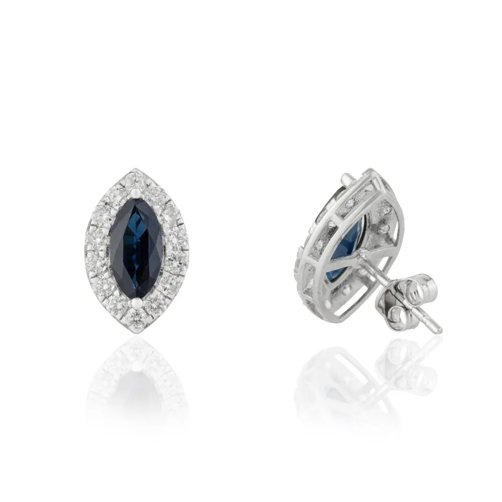 6x11mm Marquise Shape Blue Sapphire & Diamond Halo Stud Earrings Customized Jewelry