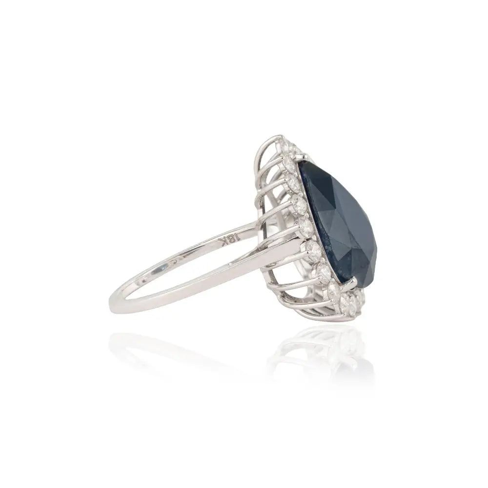 8.42ct. Blue Sapphire & Diamond Pear Shape Cluster Ring Bold Bridal Jewelry 18K Real White Gold